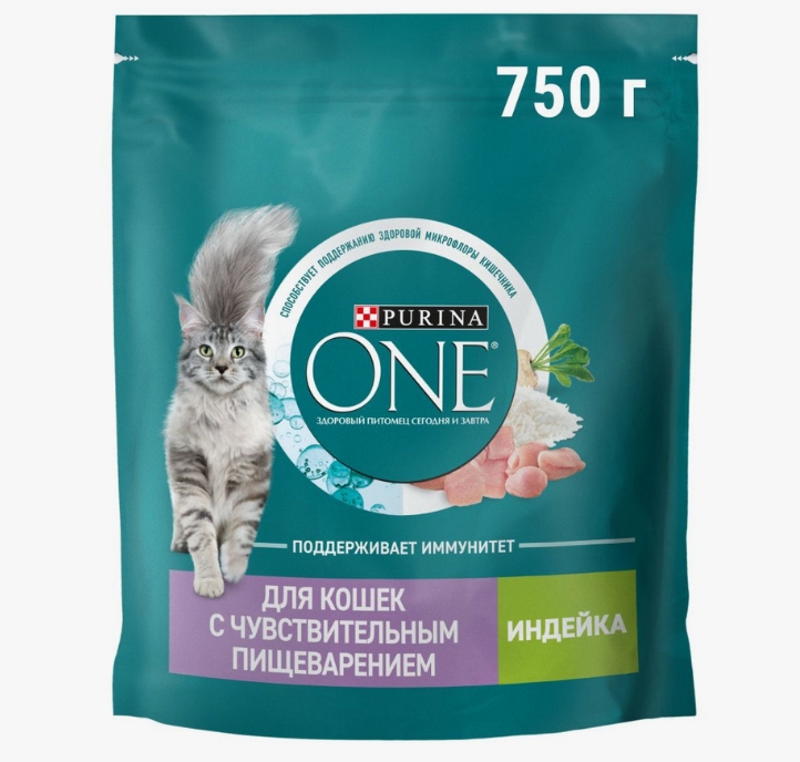 Пурина One сухой корм д/кошек Индейка 750г
