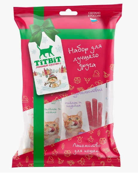 Titbit Новогодняя коллекция Колбаски д/кошек Двойное удовольствие 4 вкуса 028025