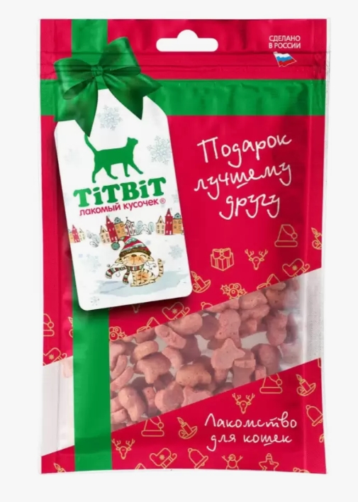Titbit Новогодняя коллекция лакомство д/кошек Крекер рыбки 80г 028018