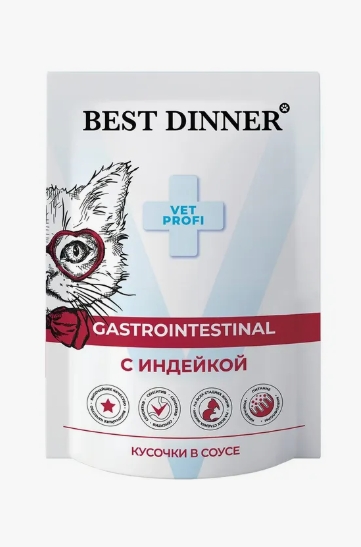 Бест Диннер Vet Profi Gastro Intestinal паучи для кошек кусочки в соусе с индейкой 0,085 кг 7443