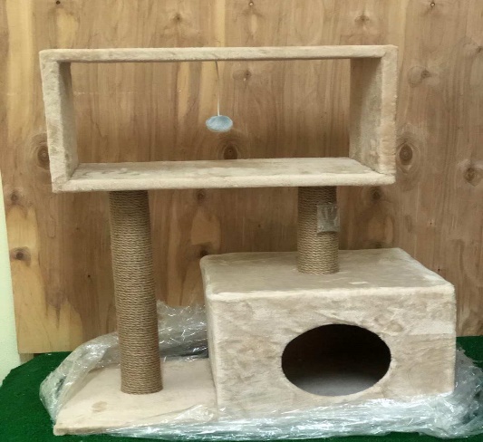 Когтеточка СТОЛБИК КУБ С МЕЗОНИНОМ С ИГРУШКОЙ Джут 60х35х85см КД-14 Rich Breed (PerseiLine) СЕРЫЙ