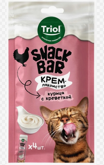 Triol лакомство д/кошек Snack Bar крем Курица/Креветка 40г