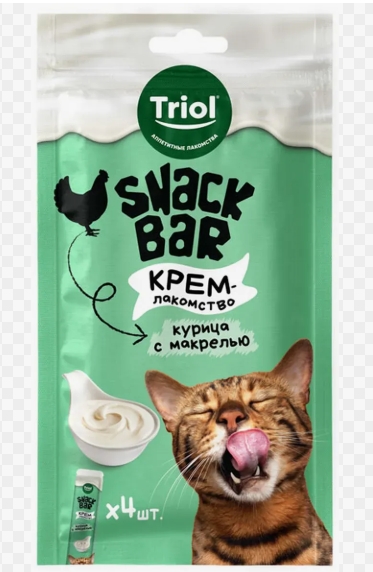 Triol лакомство д/кошек Snack Bar крем Курица/Макрель 40г
