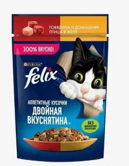 Феликс корм аппетитные кусочки Двойная вкуснятина Говядина и домашняя птица 75г 12512754
