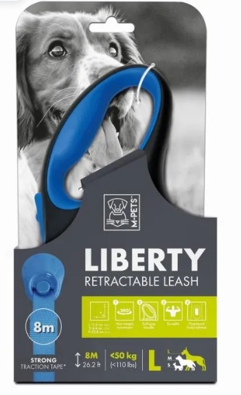 Поводок-рулетка LIBERTY 8 м, до 50 кг, L, 20.8 x 11.6 x 4.4 см, синий, MPets 10824299