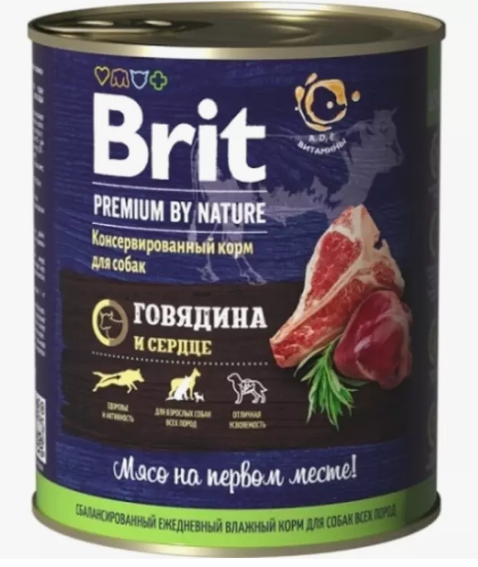 Brit Premium by Nature консервы д/взрослых собак всех пород Говядина/Сердце 850г