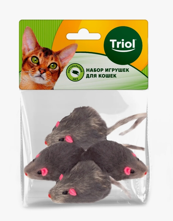 Игрушка для кошек "Мышь серая", 45-50мм (уп.4шт.), Triol
