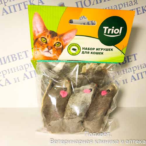 Игрушка M003NG для кошек "Мышь серая", 70-75мм (уп.3шт.), Triol