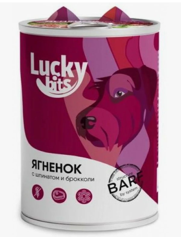 Консервы для собак Lucky bits ягненок с брокколи и шпинатом 970г (Лаки битс)