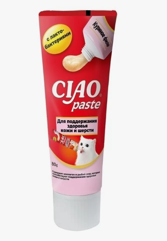 INABA Paste паста для кошек для поддержания здоровья кожи и шерсти Куриное филе 80г Инаба RU1404