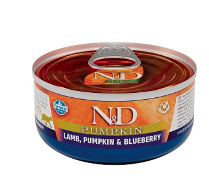 Фармина ND Cat Lamb, Pumpkin&Blueberry Консервы для кошек Ягнёнок с тыквой и черникой 70г (2109)