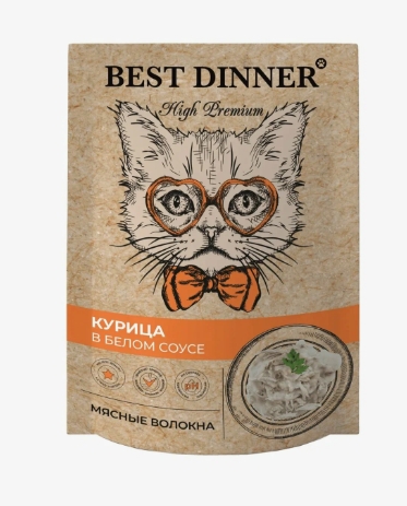 Бест Диннер паучи для взрослых кошек Курица в белом соусе, 0,085кг