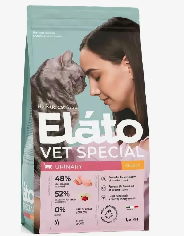 Elato Holistic Vet Special Urinary полнорационный сухой диетический корм д/котов и кошек 1,5кг Куриц