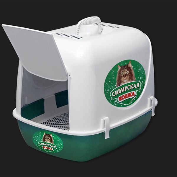 Туалет д/кошек Сибиркая Кошка Альбус закрытый с сеткой зелёный 50*38*40см