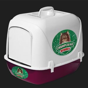 Туалет д/кошек Сибиркая Кошка Альбус закрытый с сеткой малиновый 50*38*40см