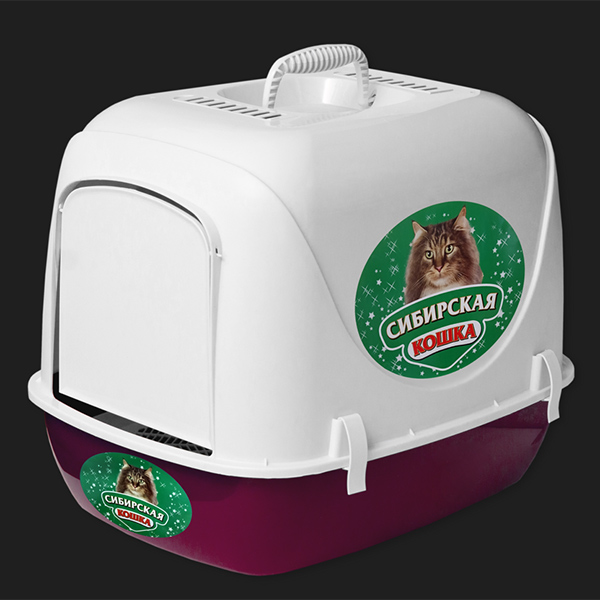 Туалет д/кошек Сибиркая Кошка Альбус закрытый с сеткой малиновый 50*38*40см
