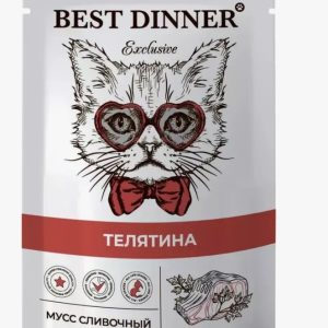 Бест Диннер паучи для взрослых кошек и котят с 1 мес. мусс сливочный, телятина, 0,085 кг
