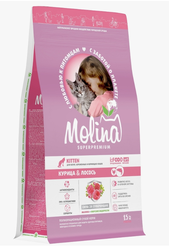 Молина корм д/котят Курица/Лосось 1,5кг