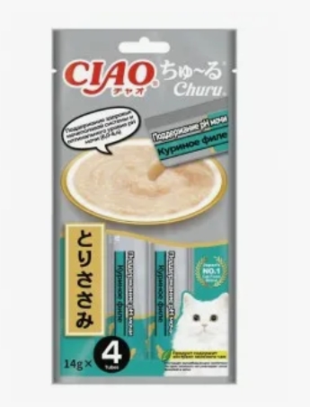 INABA ВЕТ Churu лакомство-пюре д/кошек куриное филе Поддержание pH мочи 14г * 4шт Инаба 4RU130