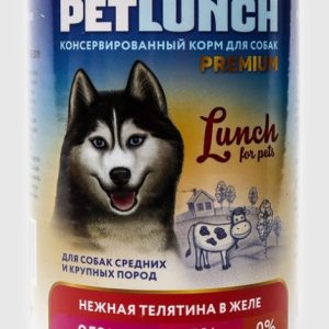 Petlunch корм д/средних/крупных собак Говядина с сердцем кусочки в желе 400г