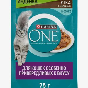 Пурина One корм д/привередливых кошек Индейка/Утка/Морковь 75г