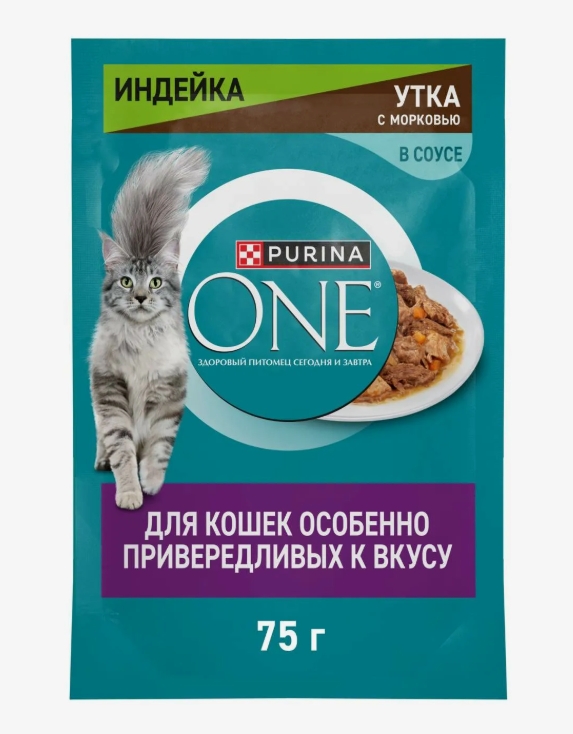 Пурина One корм д/привередливых кошек Индейка/Утка/Морковь 75г