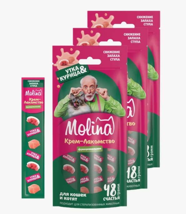 Молина функциональное крем-лакомство д/взрослых кошек Утка/Курица 48г