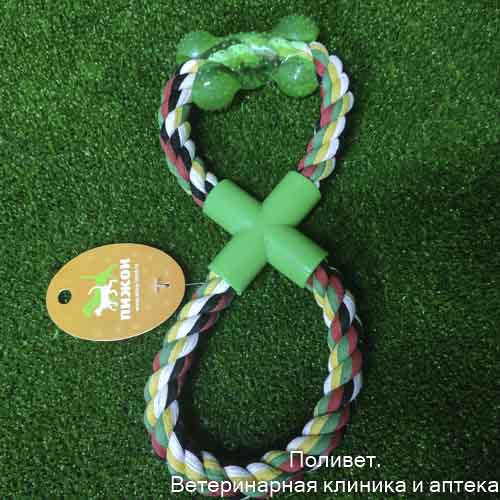 Игрушка тренировочная канатная "Восьмёрка с косточкй", до 25 см. до 135 г, микс цветов 1716424