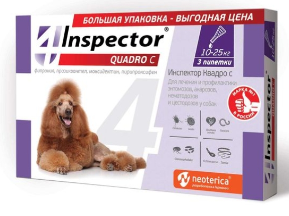 Инспектор Квадро С р-р д/наруж. прим. по 2,5мл для собак 10-25кг №3