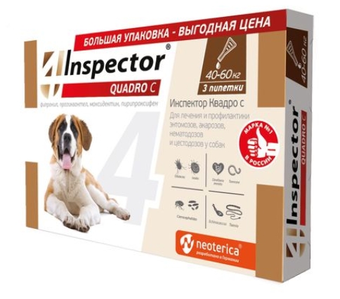 Инспектор Квадро С р-р д/наруж. прим. по 6мл для собак 40-60кг №3