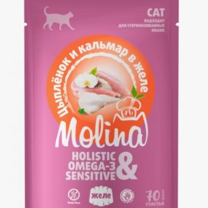 Молина д/взрослых кошек Цыпленок и кальмар в желе 70г пауч