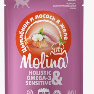 Молина д/взрослых кошек Цыпленок и лосось в желе 70г пауч