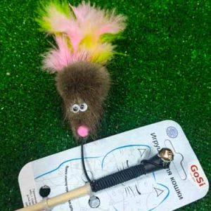 Махалка-Удочка "Мышка из натуральной норки,хвост-перо пышное" GoSi GoSi