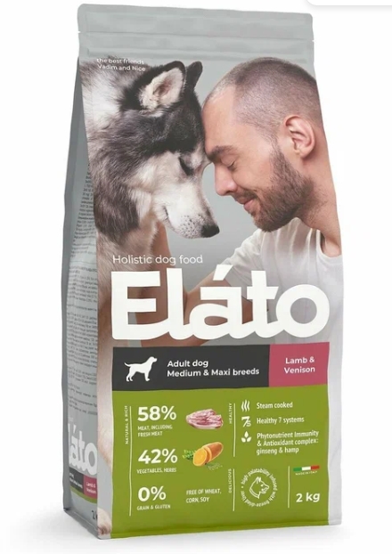 Elato Holistic корм д/взрослых собак средних и крупных пород 2кг Ягненок и оленина (Adult Dog Medium