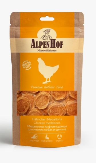 AlpenHof Медальоны из филе курицы для мелких собак/щенков 50г