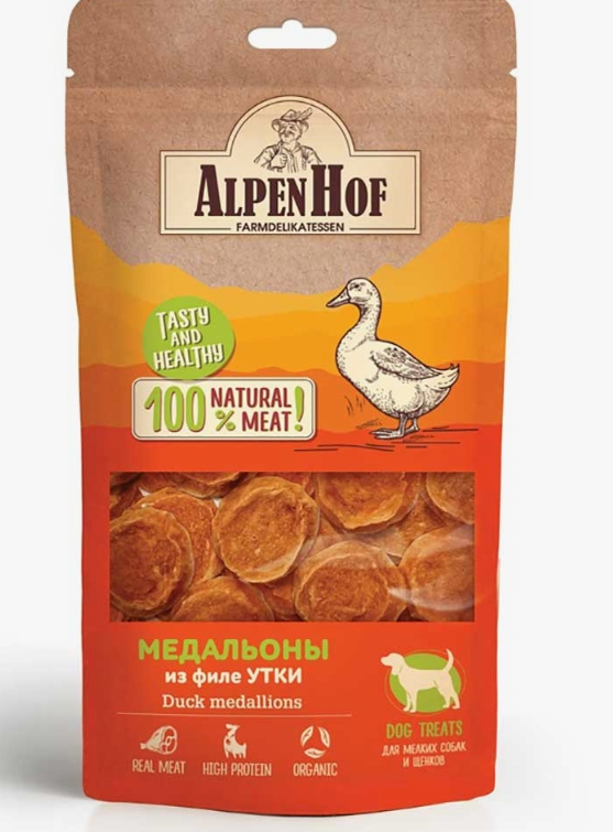 AlpenHof Медальоны из филе утки для мелких собак/щенков 50г