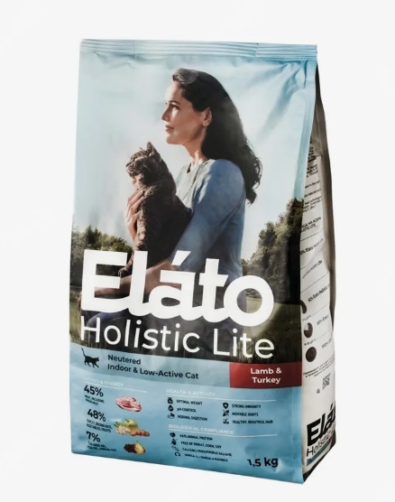Elato Holistic Lite корм д/кастрир. котов и стерилиз. или малоактивных кошек 1,5кг Ягненок и Индейка