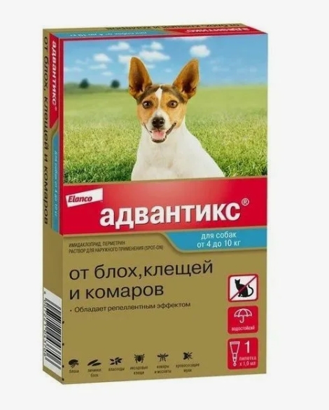 Адвантикс 100. Капли д/наружного применения для собак 1мл 4-10кг (1пип) (спайка 10 шт)