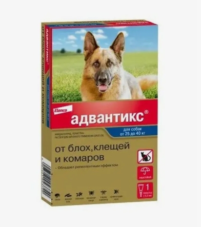 Адвантикс 400. Капли д/наружного применения для собак 25-40кг (1пип)