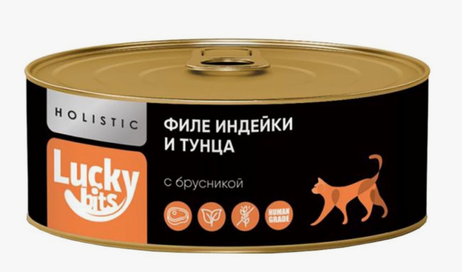 Консервы для кошек Lucky bits филе индейки и тунца с брусникой, 100 г