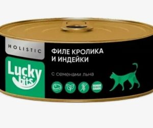 Консервы для кошек Lucky bits филе кролика и индейки с семенами льна, 100 г