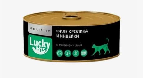 Консервы для кошек Lucky bits филе кролика и индейки с семенами льна, 100 г