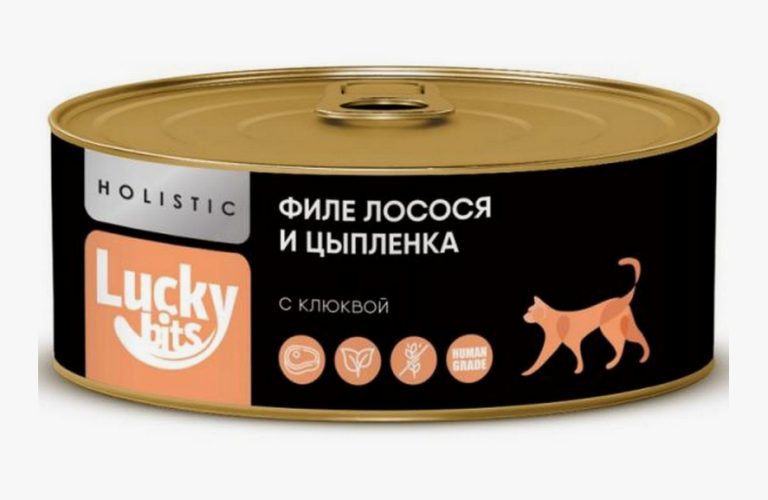 Консервы для кошек Lucky bits филе лосося и цыплёнка с клюквой, 100 г