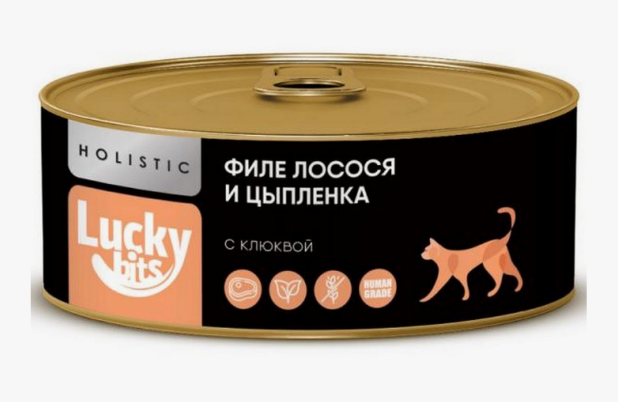 Консервы для кошек Lucky bits филе лосося и цыплёнка с клюквой, 100 г