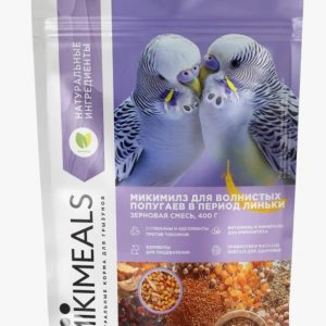 Корм для волнистых попугаев в период линьки Mikimeals зерновая смесь 800г