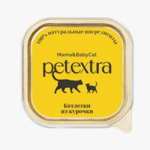 Корм влажный д/котят до 1 года и беременных кошек PETEXTRA Котлетки из курочки 100г