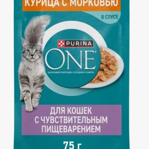Пурина One корм д/кошек с чувств. пищеварением Курица/Морковь 75г