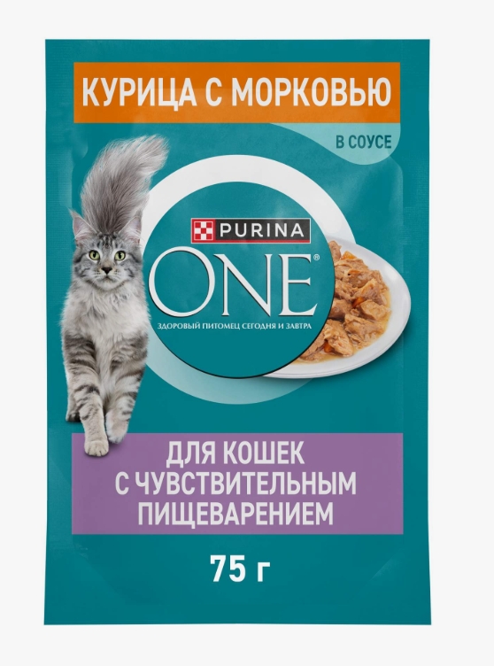 Пурина One корм д/кошек с чувств. пищеварением Курица/Морковь 75г