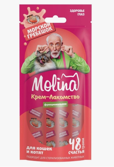Молина функциональное крем-лакомство д/взрослых кошек Морской гребешок 48г