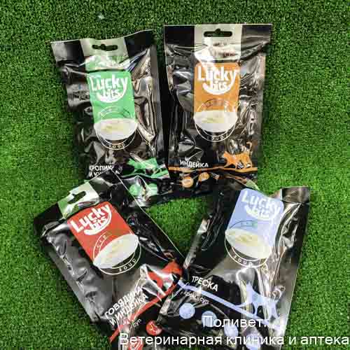 Лакомство для кошек Lucky bits крем-суп из филе говядины и индейки, 5*20 г